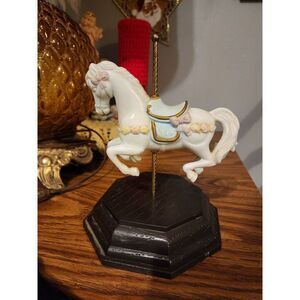 Vintage Teleflora Porcelain Carousel Horse On‎ Faux Wood Base